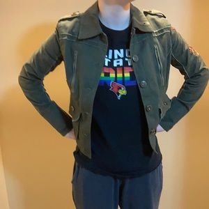 Military green embroidered jacket